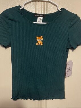Perfectly Imperfect Teal Ribbed Tee with Fox Patch